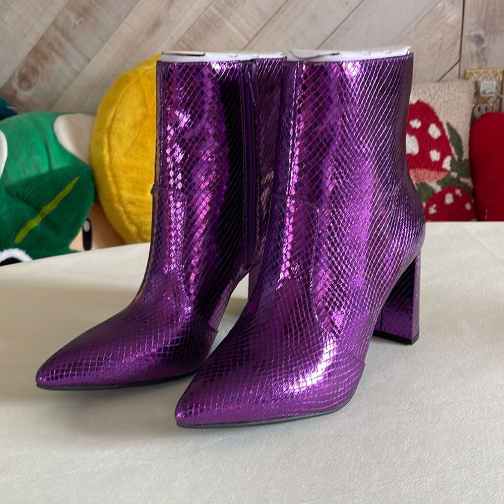 INC Purple Metallic Snakeskin Ankle Boots